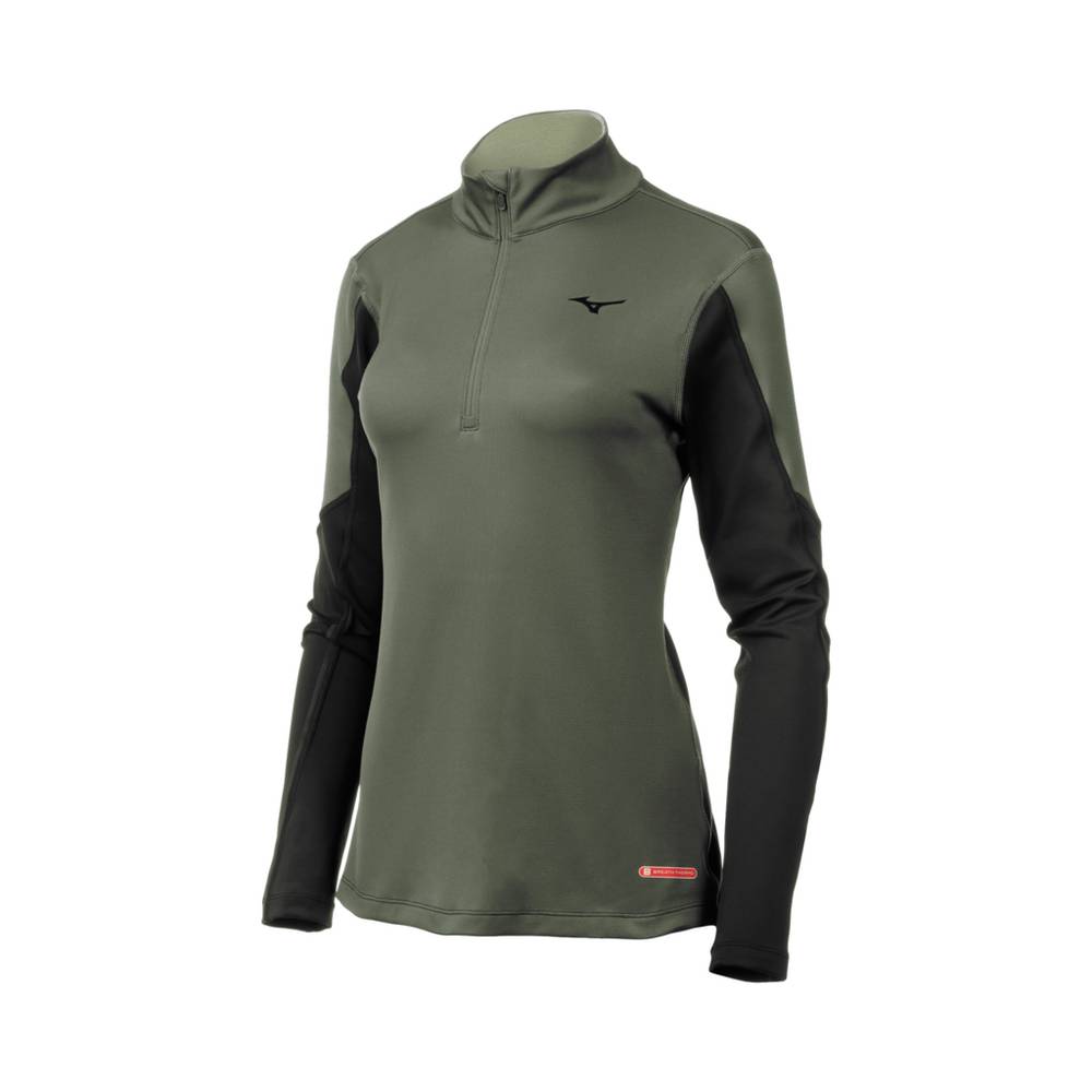 Womens Mizuno Breath Thermo® Half Zip Base Layer Green/Black Philippines (WMEIGO954)